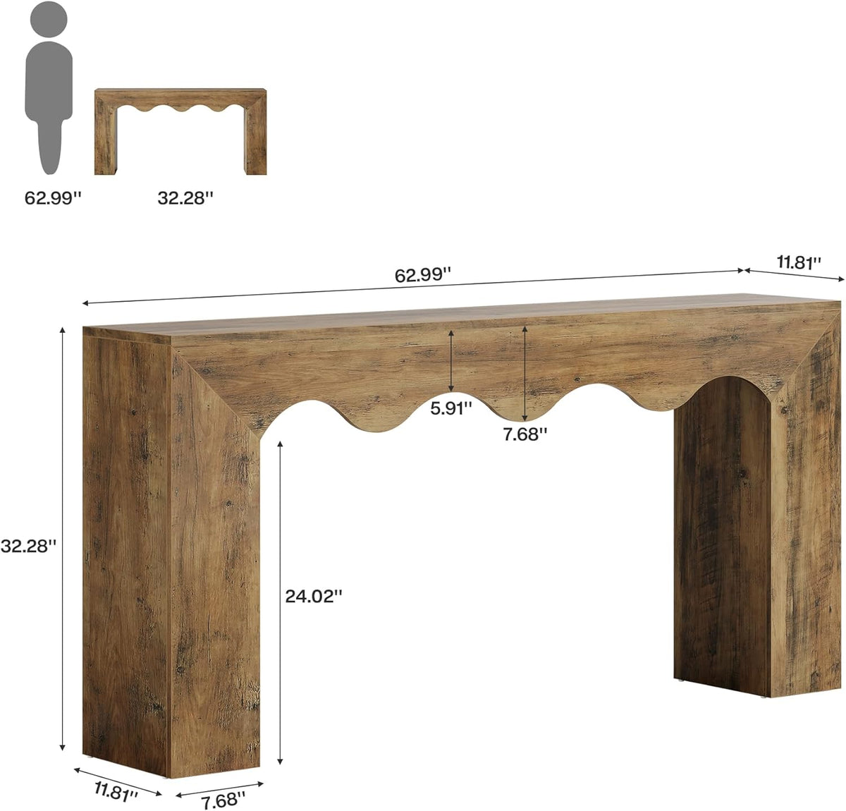 Tribesigns 63" Farmhouse Console Table, Wooden Couch Table Behind Sofa with Storage, Long Entryway Sofa Station, Narrow Console Stand with Base, Hallway Stand for Entryway, Living Room