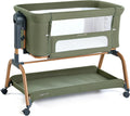 ANGELBLISS 3 in 1 Baby Bassinet, Rocking Bassinets Bedside Sleeper with Comfy Mattress and Wheels, 6 Height Adjustable Easy Folding Portable Bedside Crib for Newborn Infant (Green)