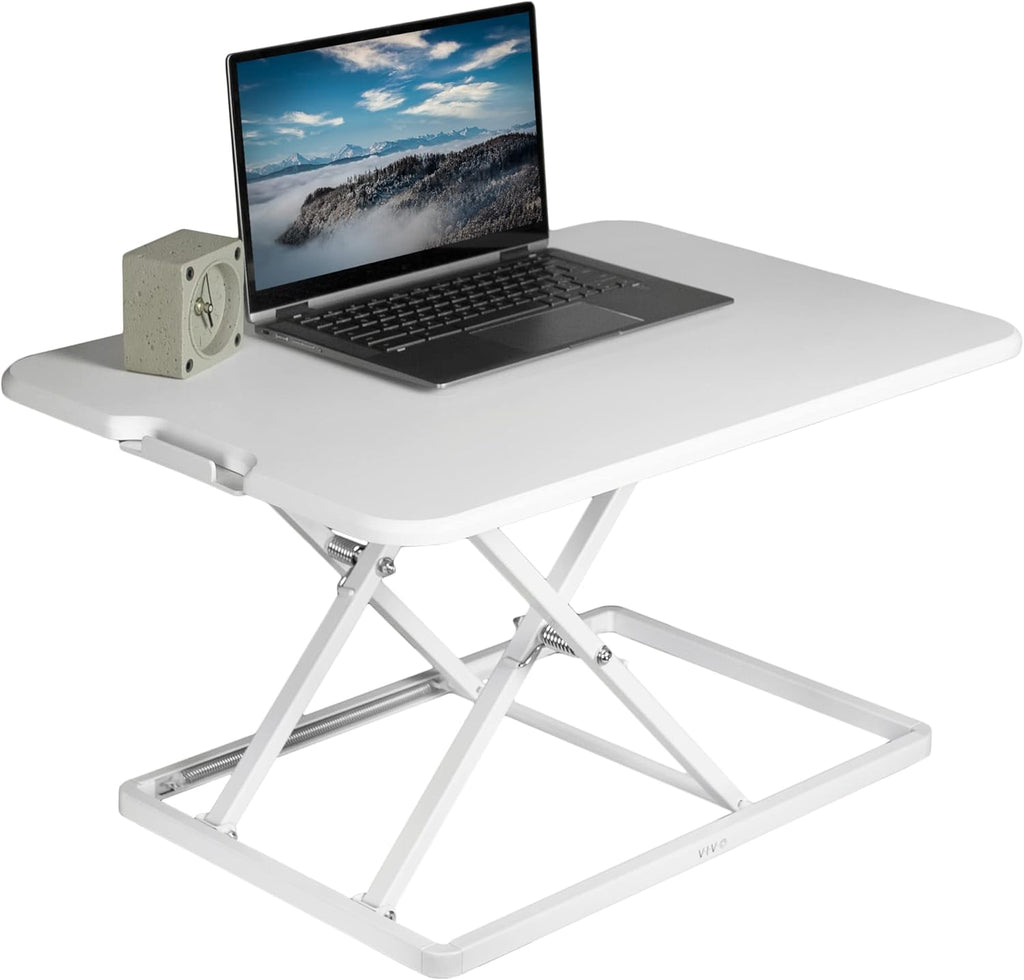 VIVO Ultra-Slim Single Top Height Adjustable Standing Desk Riser, Compact Sit Stand Desktop Converter for Monitor or Laptop, White, DESK-V001JW