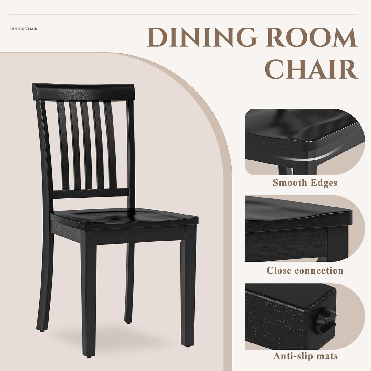 COLAMY Wooden Dining Room Chairs Set of 6, Spindle High Back Windsor Kitchen Side Chair, Farmhouse Dining Chairs for Kitchen, Dining Room, Black