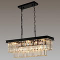 Weesalife Black Crystal Chandeliers for Dining Room Light Fixtures Over Table .9-Lights Modern Rectangle Chandeliers for Kitchen Island Bar L28 Inch