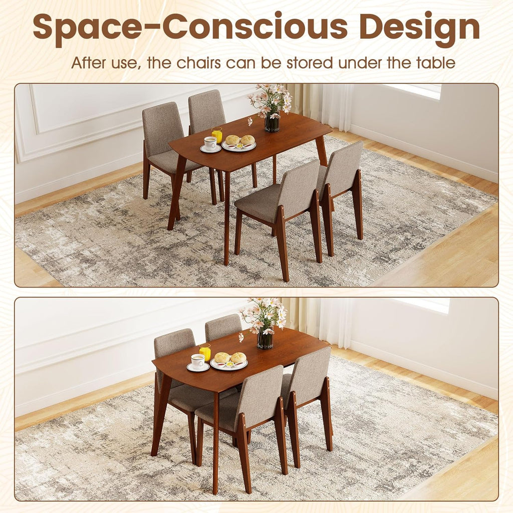 Giantex Dining Table Set for 4, Rectangular Kitchen Table and Chairs Set w/Rubber Wood Frame, Padded Seats & Backrests, Space-saving Dinette Set for Small Space, Apartment, Dining Room, Breakfast Nook