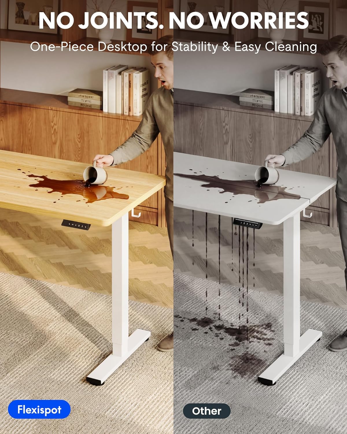 FLEXISPOT EN1 One-Piece Standing Desk, 48"x24" Seamless Desktop Electric Height Adjustable Desk for Home Office, Multi-Monitor Setups & Easy Assembly, Maple