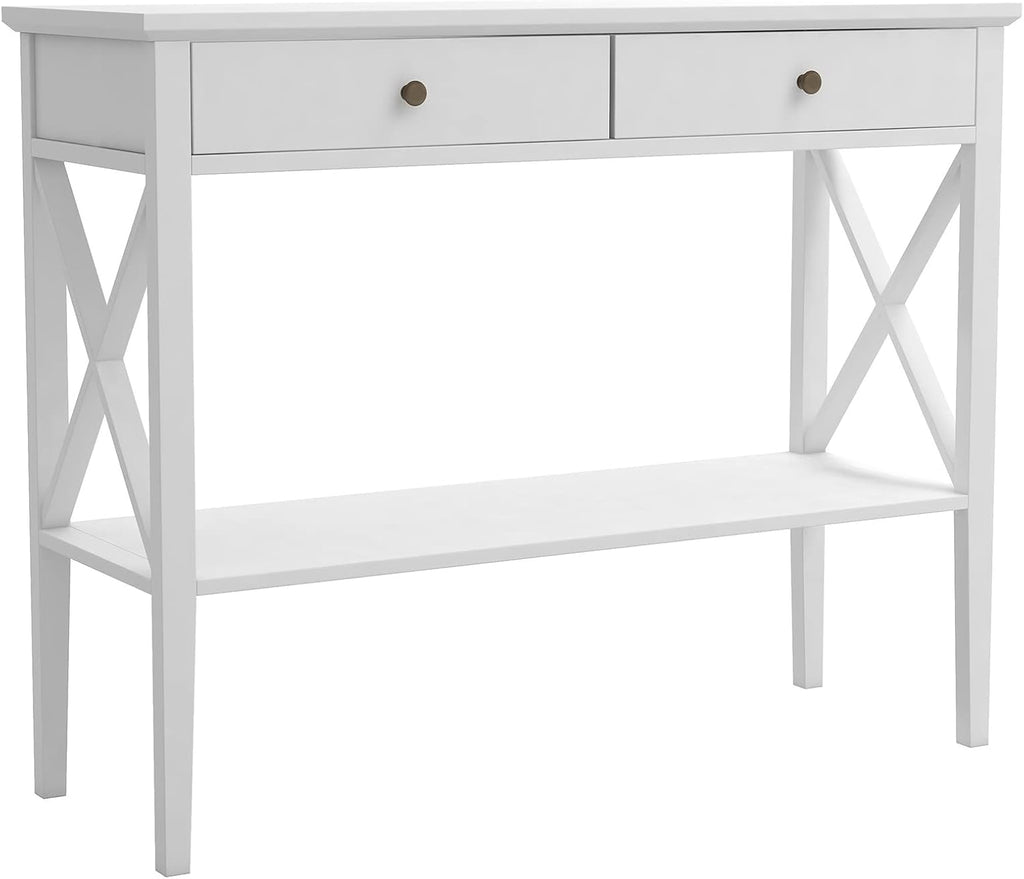 ChooChoo Console Table with Drawers, Narrow Wood Accent Sofa Table Entryway Table with Storage Shelf for Entryway, Front Hall, Hallway, Living Room, White