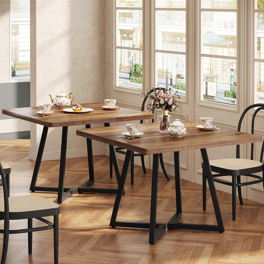 Tribesigns Square Commercial Dining Table Set of 6, 31.5" Heavy Duty Dinner Table with Metal Base, Wooden Kitchen Table for Restaurant, Cafe, Bakery, School, Apartment, Rustic Brown & Black