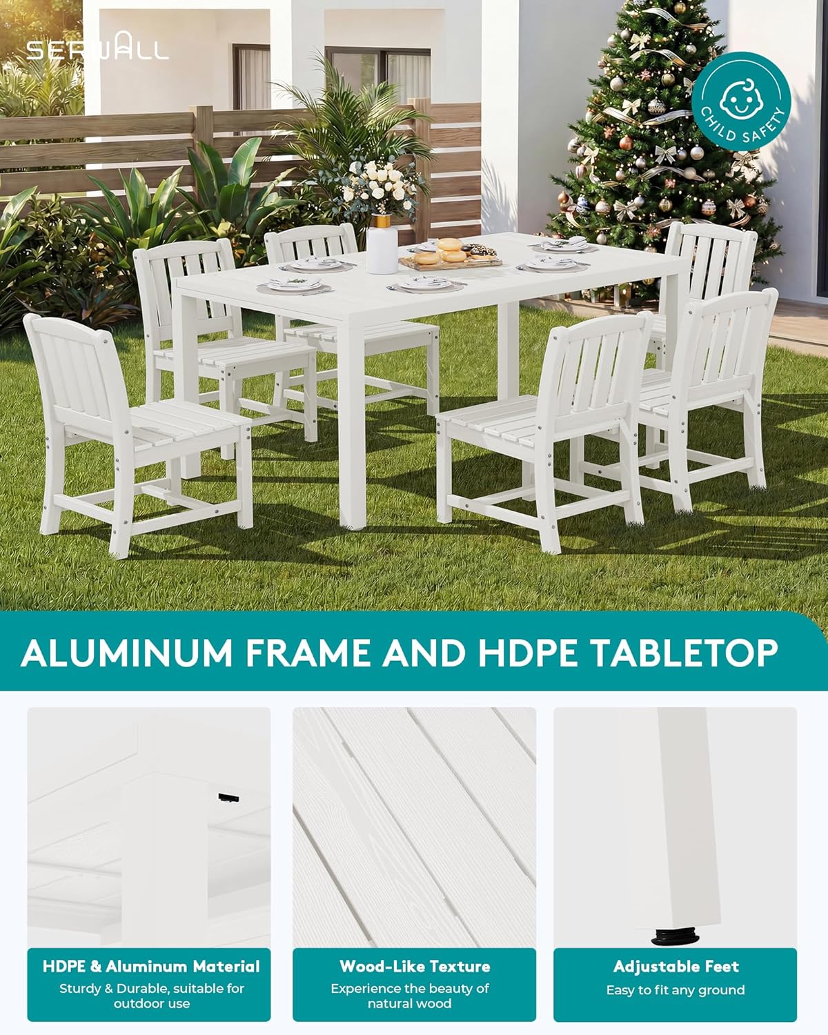 SERWALL Outdoor Dining Chairs Set of 2, All-Weather HDPE Patio Armless Chairs Suitable Outdoor Dining Table, White
