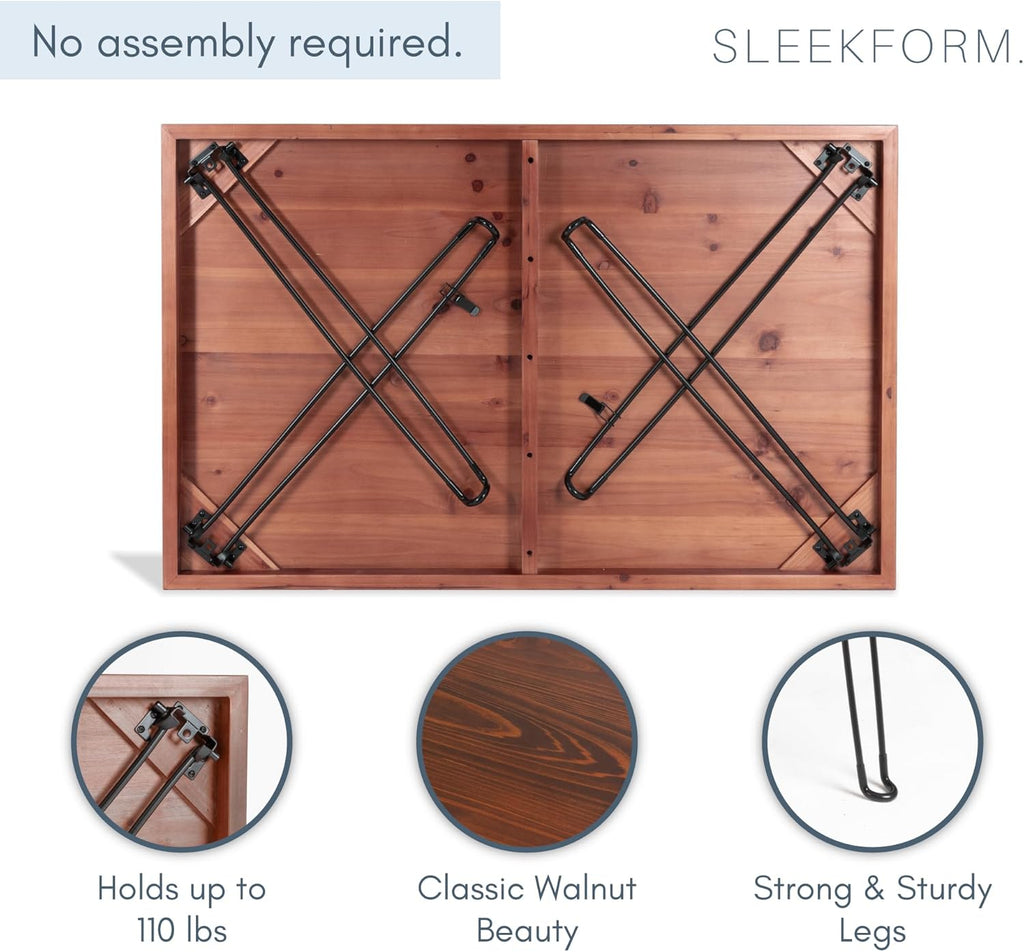 Sleekform Wooden Folding Dining Table for 4 - with Collapsible Hairpin Legs - 4 ft Portable Small Foldable Dining Room Table for Farmhouse Kitchen and Small Spaces - Walnut