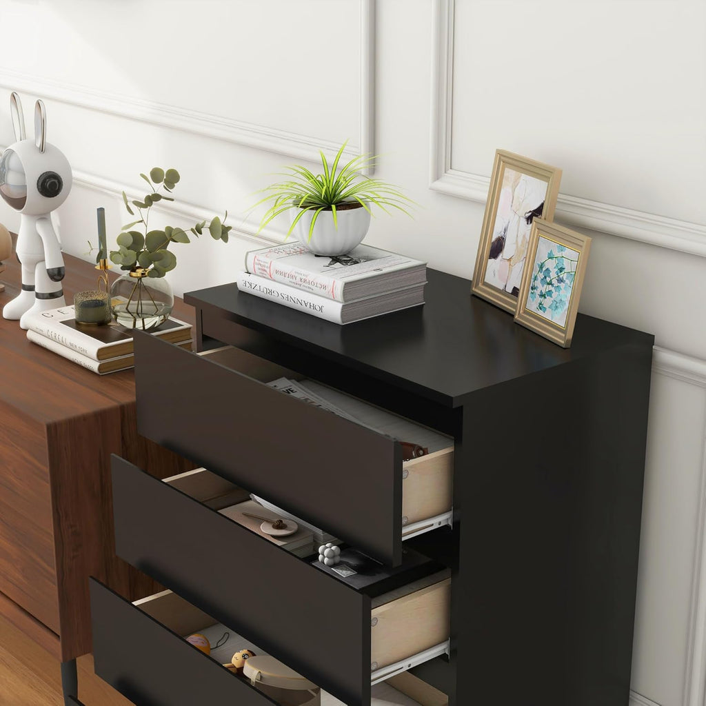 Modern Chest of Drawers, 4/5/6 Drawer Dresser Without Handles Floor Storage Drawer Cabinet Vertical Dresser Storage Organizer for Home Office (4 Drawers, Black)