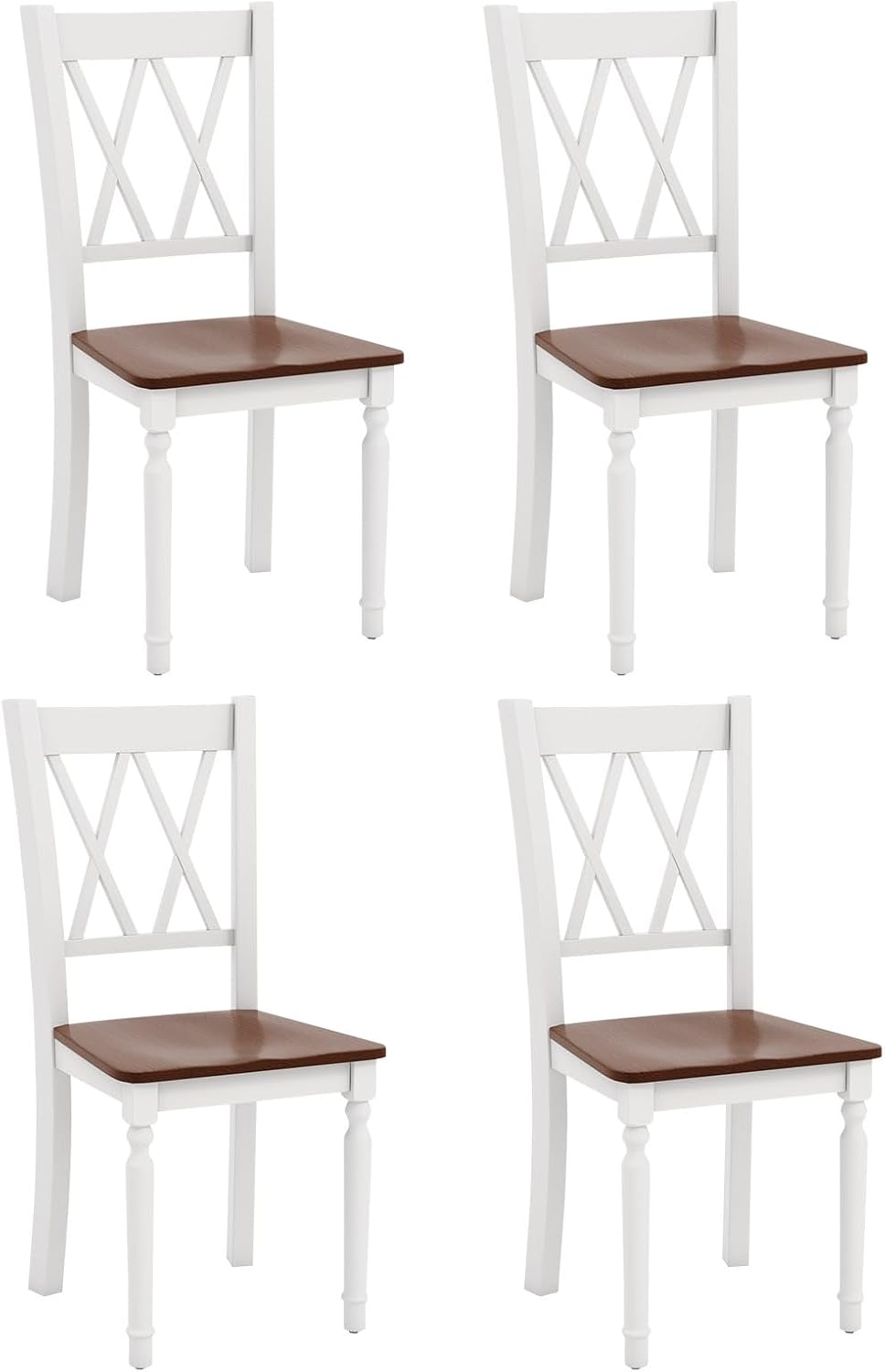 Giantex Dining Room Chairs Set of 4 White - Wooden Farmhouse Kitchen Chairs with Rubber Wood Seat, Acacia Wood Legs, Max Load 360 Lbs, Heavy Duty Wood Armless Dining Chairs with High Back
