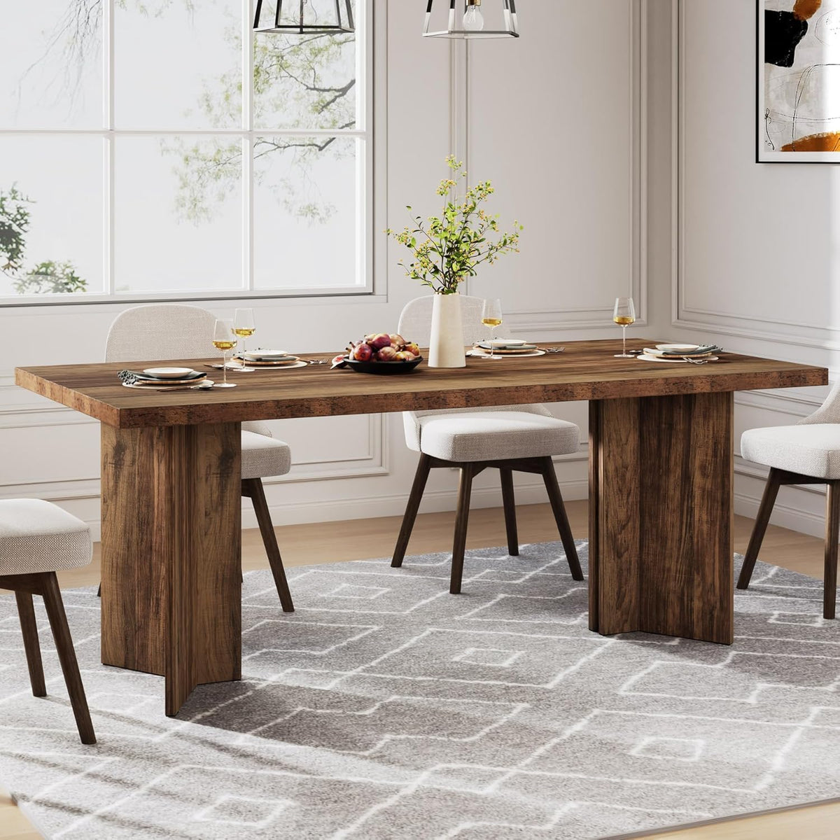 Tribesigns 63-inch Dining Table for 4-6, Farmhouse Kitchen Table with Large Tabletop, Rectangular Dinner Eating Table for Dining Room, Living Room, Kitchen, Dark Brown