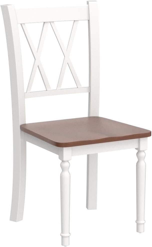 Giantex Dining Room Chairs Set of 4 White - Wooden Farmhouse Kitchen Chairs with Rubber Wood Seat, Acacia Wood Legs, Max Load 360 Lbs, Heavy Duty Wood Armless Dining Chairs with High Back