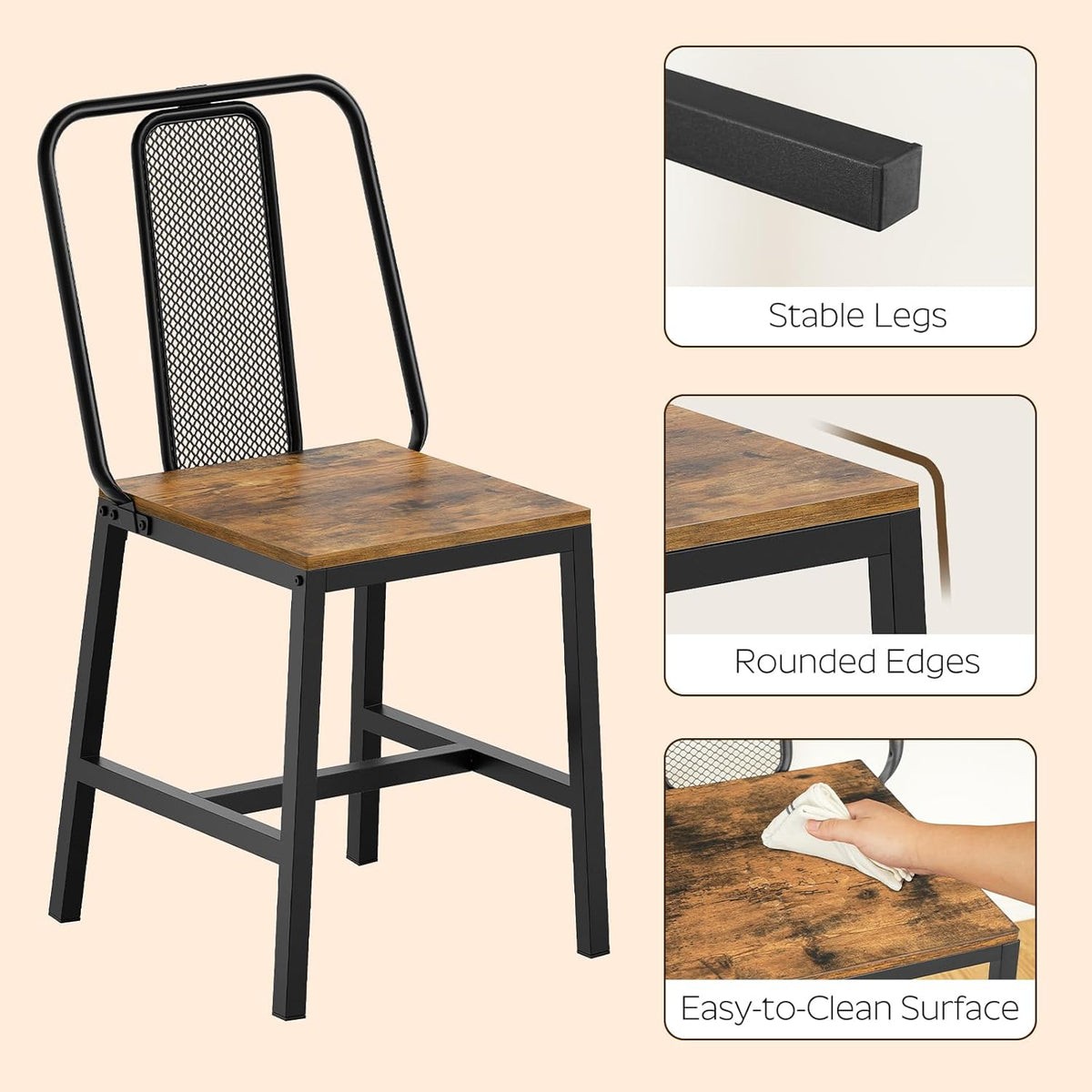 YATINEY Dining Chairs Set of 4, Wooden Kitchen Chairs, Farmhouse Dining Chairs with Back Support, for Living Room, Kitchen, Rustic Brown and Black CY01L4BRN1