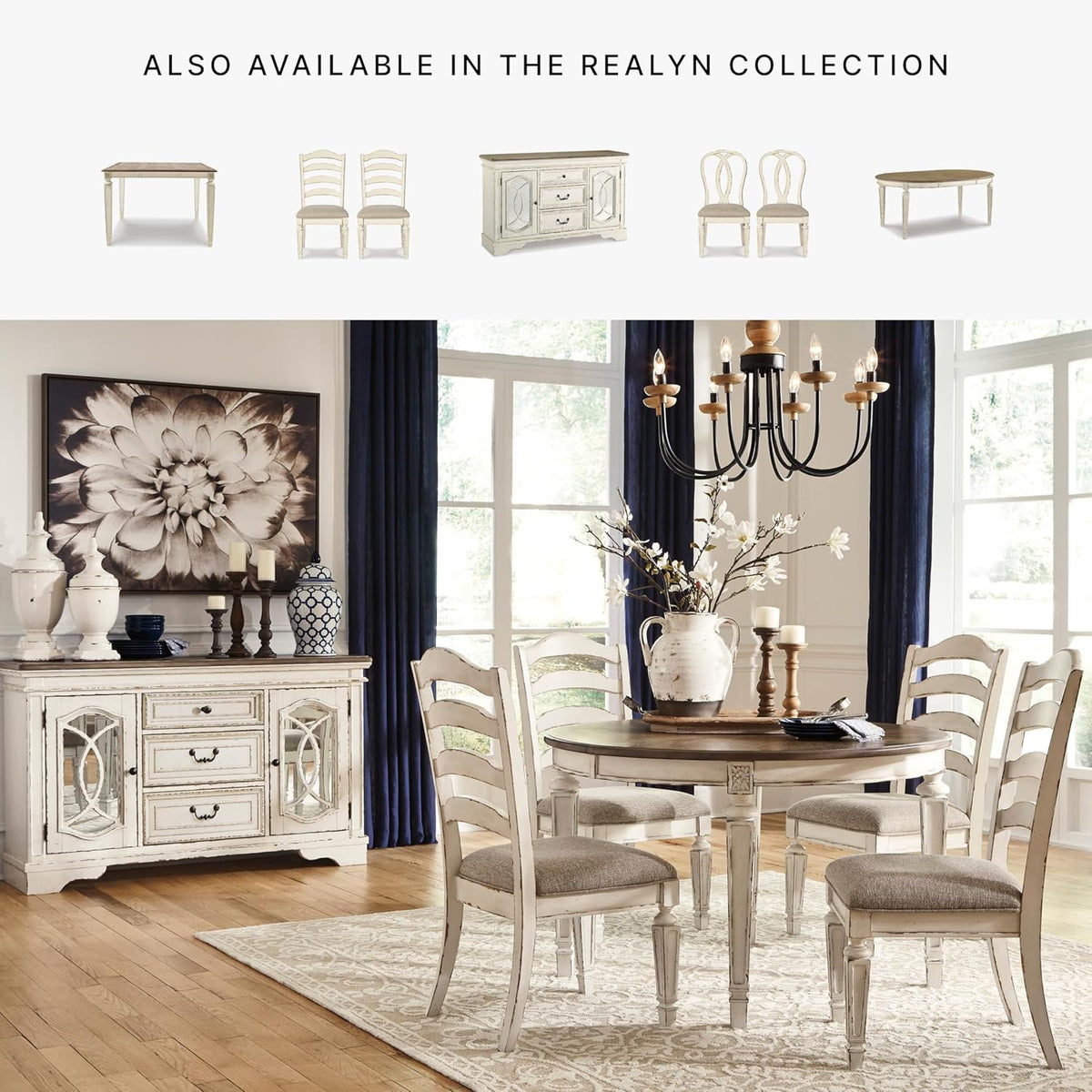 Signature Design by Ashley Realyn Dining Room Upholstered Chair 2 Count, Antique White