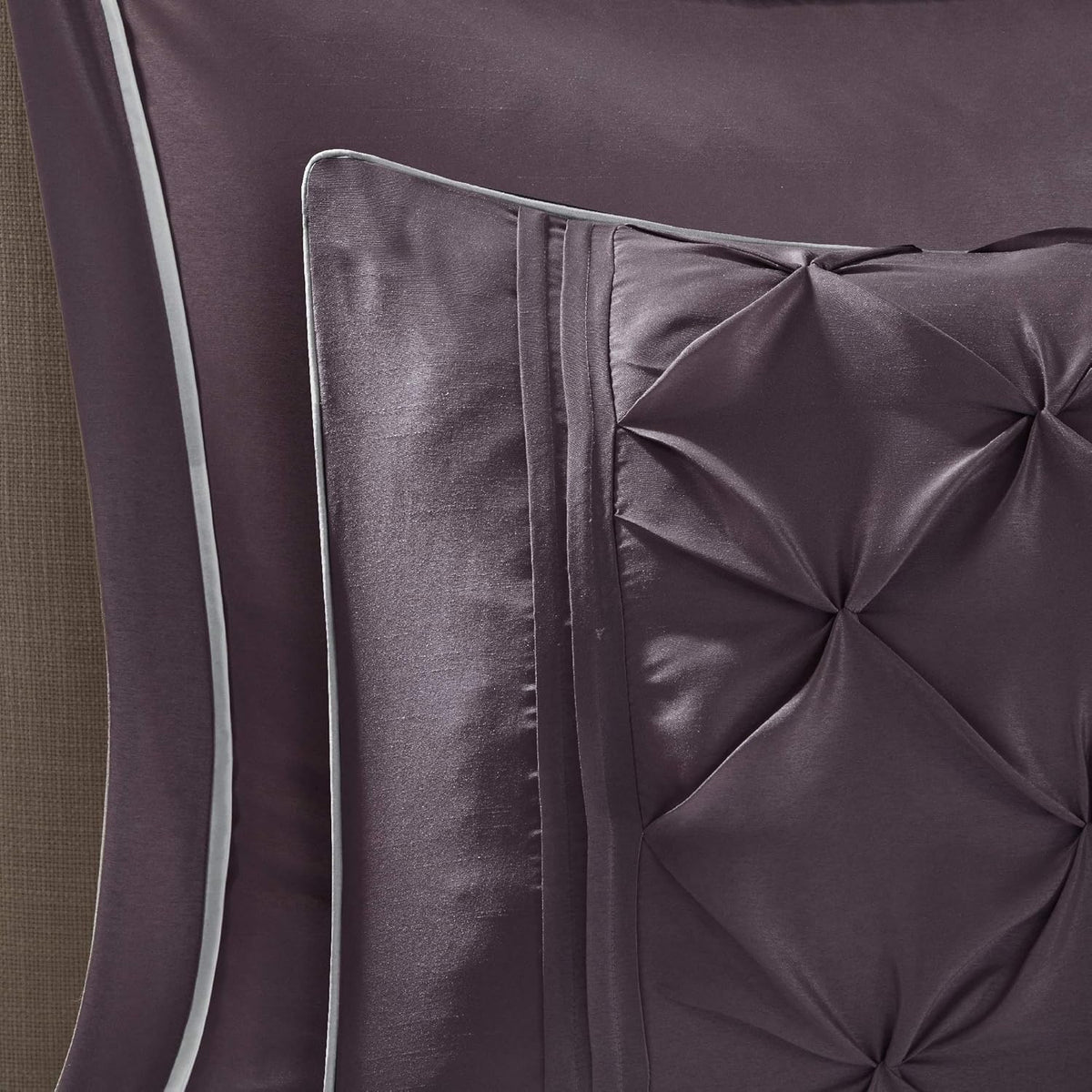 Madison Park Essentials King Comforter Set, 24 Piece Bedding With Matching Curtains, Decorative Pillows, Luxe Diamond Tufting , Room in a Bag Joella Collection, Plum King