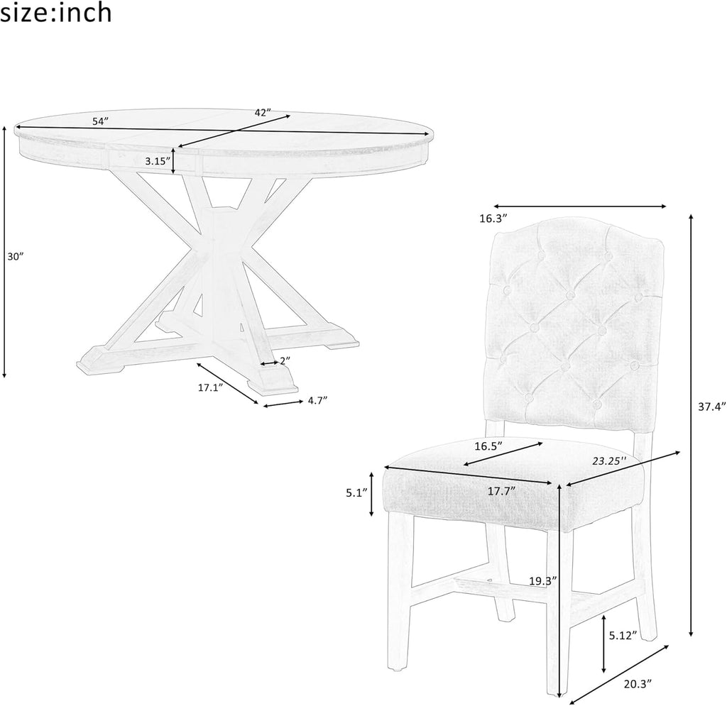 Bellemave Extendable Dining Table Set for 4, 5-Piece Round Table Set with 4 Chairs, Circle Table with Upholstered Chairs, Oval Kitchen Table Set with Extendable Table (Natural Wood Wash)