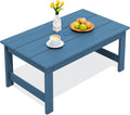 SERWALL HDPE Patio Coffee Table, Rectangle Outdoor Coffee Table, All-Weather Coffee Side Table for Balcony, Poolside, Deck, Garden, Blue