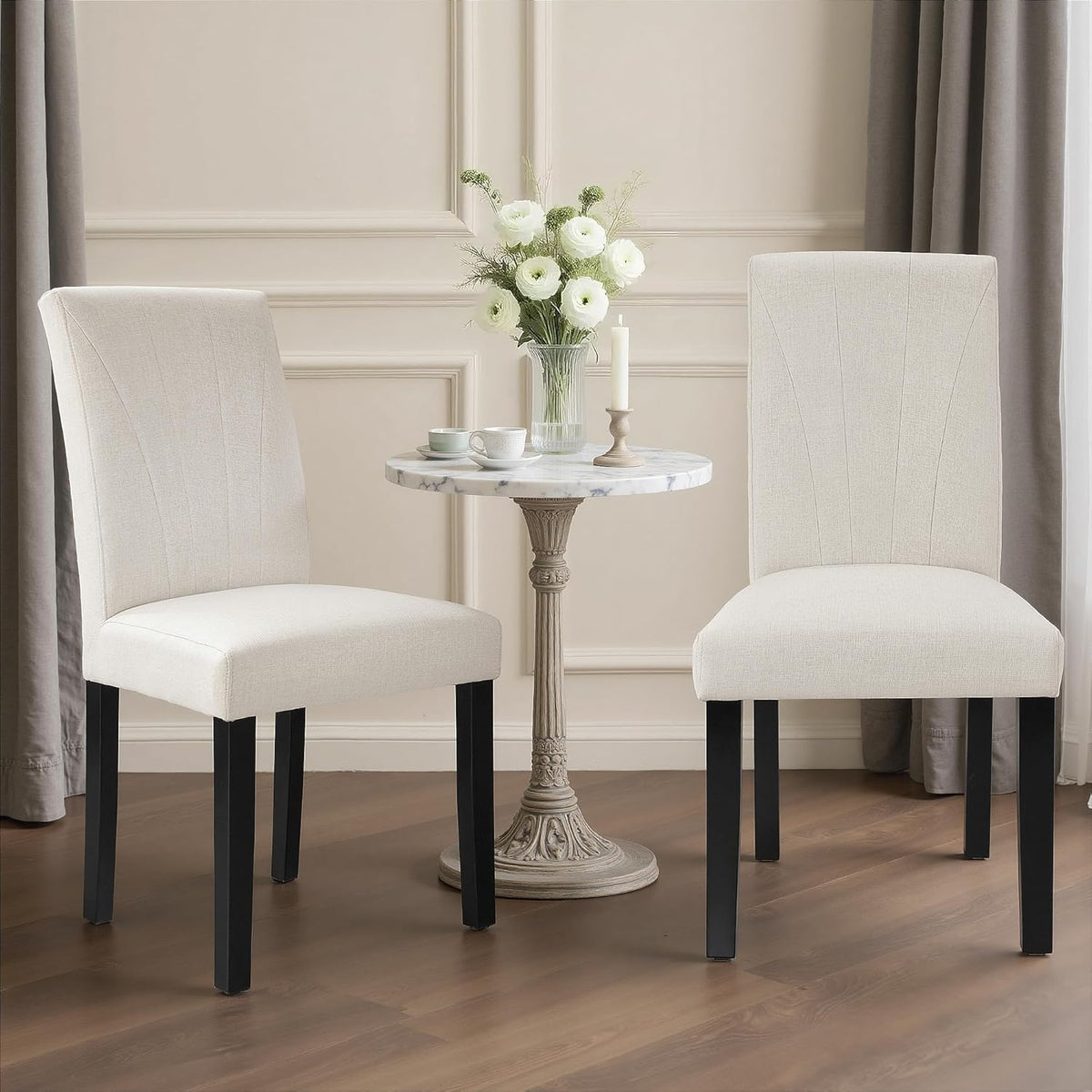 VECELO Upholstered Dining Chairs Set of 6, Modern Fabric and Solid Wood Legs & High Back, Parsons for Kitchen/Living Room- Beige