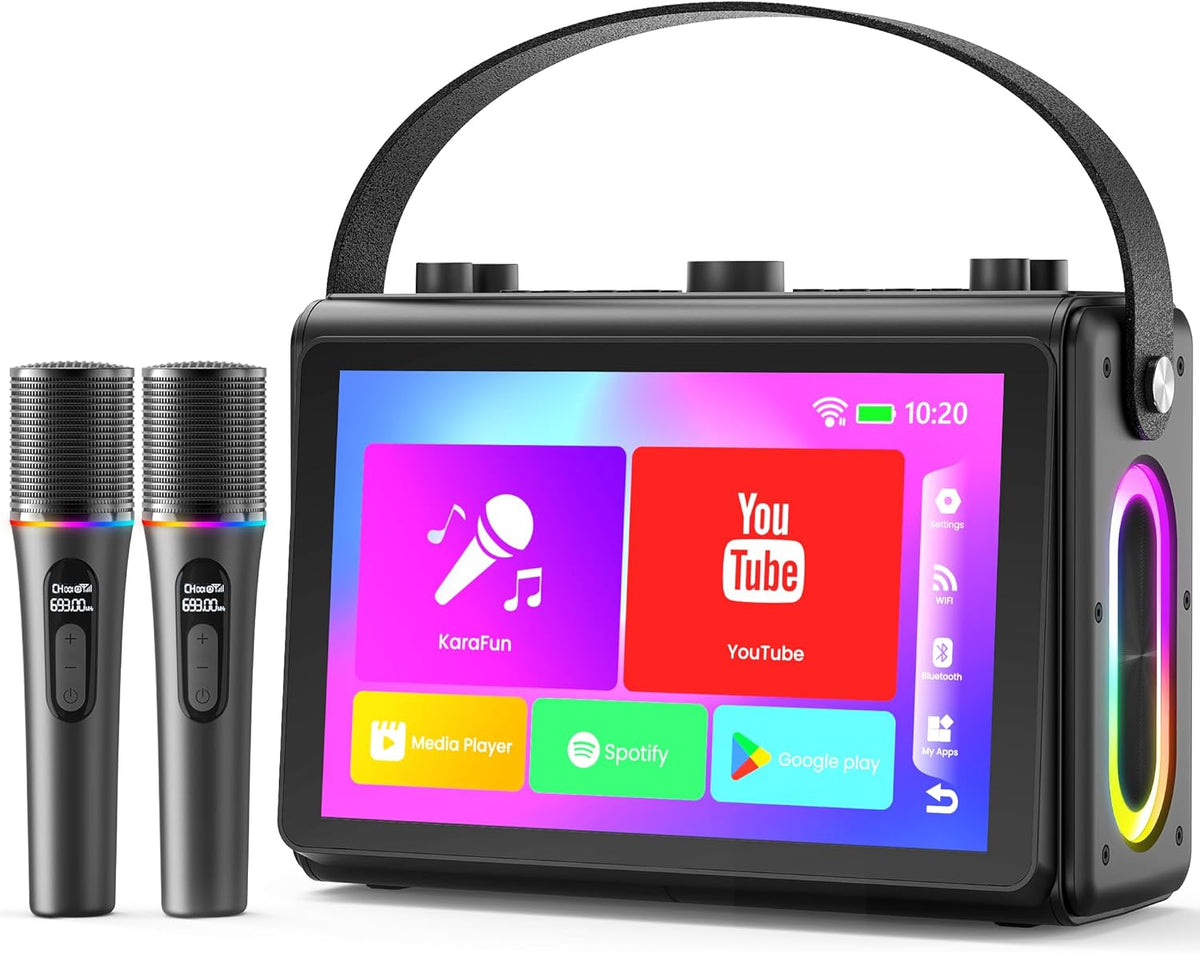 Karaoke Machine for Adults, Built-in 10.1" HD Lyrics Screen, Supports WiFi Bluetooth HDMI USB and TF, Portable Karaoke Player with 2 Wireless Microphones for Home Party Family Gathering