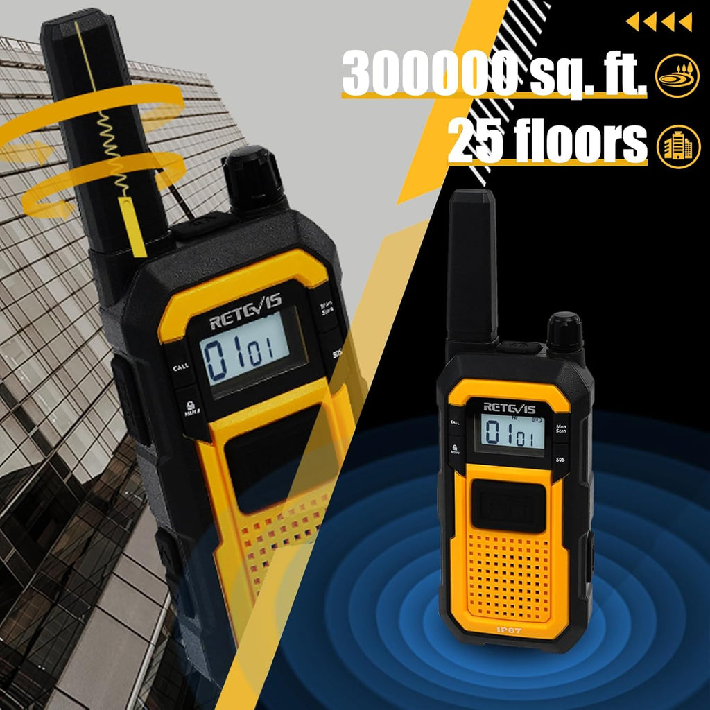 Retevis RB48 Heavy Duty Waterproof Walkie Talkies, Long Range Rechargeable Two Way Radios, Advanced Triple Proof, Vibration Reminder, for Warehousing Construction Contractor(10 Pack)