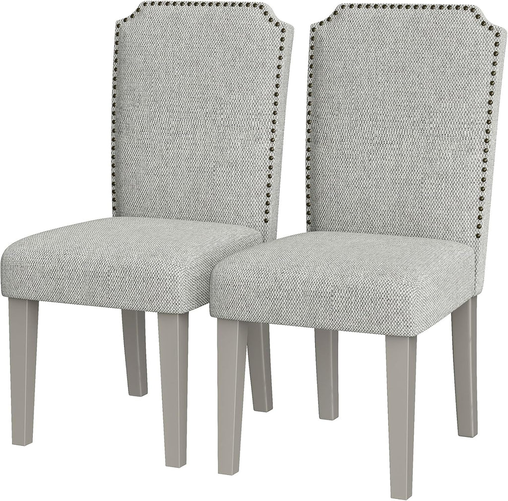 GarveeHome Upholstered Dining Chair Set, Solid Wood Chairs with Solid Wood Legs, Padded High Back Dining Chair with Nailhead Trim, Fabric Side Chair for Dining Room Kitchen Restaurant (Grey, 2PCS)