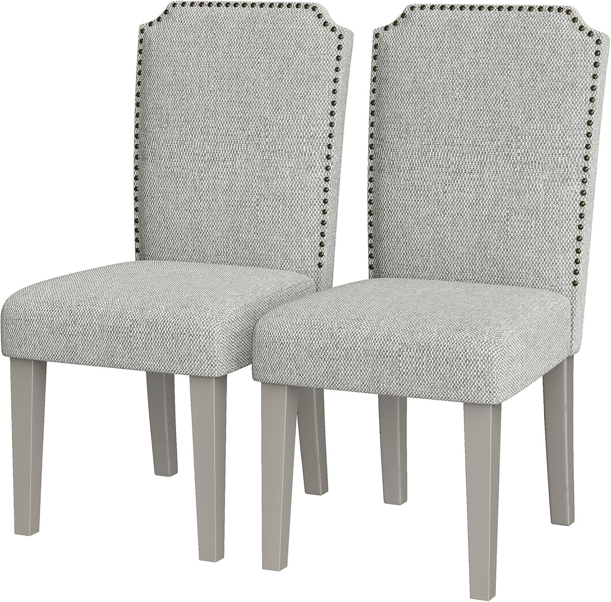 GarveeHome Upholstered Dining Chair Set, Solid Wood Chairs with Solid Wood Legs, Padded High Back Dining Chair with Nailhead Trim, Fabric Side Chair for Dining Room Kitchen Restaurant (Grey, 2PCS)