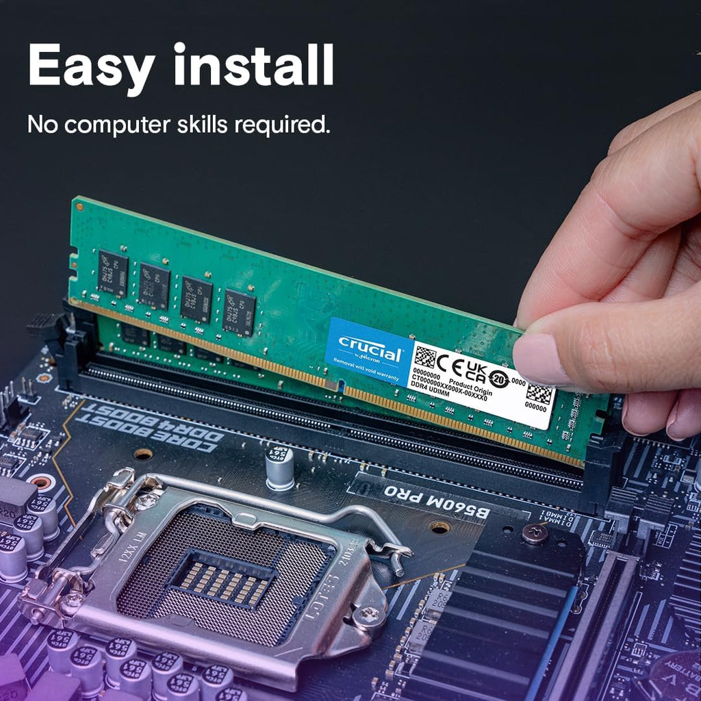 Crucial 32GB DDR4 RAM, 3200MHz (PC4-25600) CL22 Desktop Memory, UDIMM 288-Pin, Downclockable to 2933/2666MHz, Compatible with Intel and AMD Ryzen - CT16G4DFRA32A