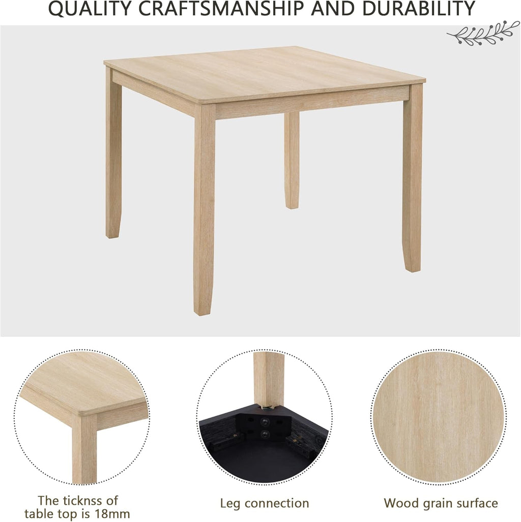 Harper & Bright Designs Modern 5-Piece Wooden Dining Table Set for 4 - Small Space 34.5" Square Kitchen Table & Upholstered Seats Chairs,Compact Apartment Dining Set,Light Oak + Beige