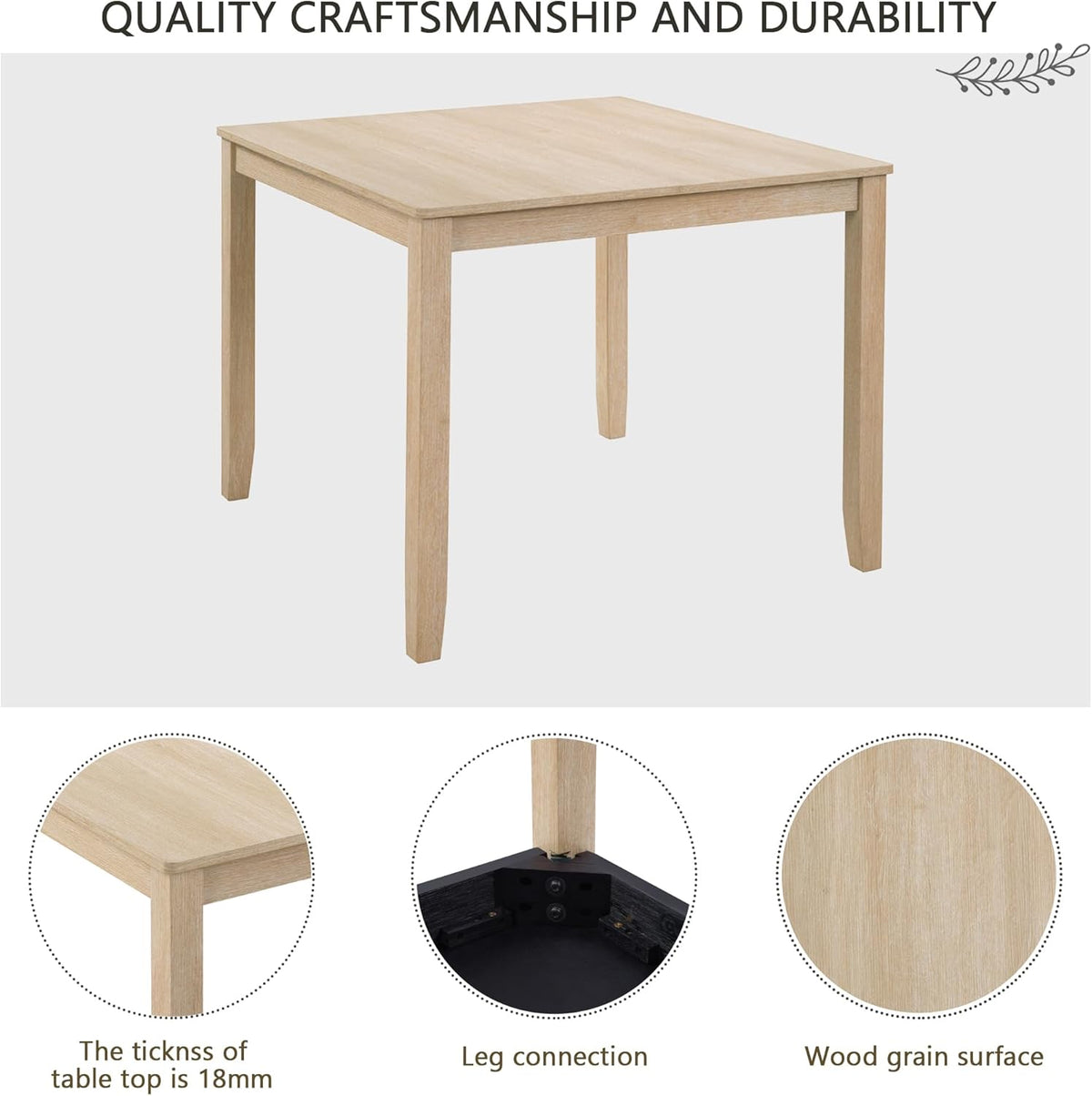 Harper & Bright Designs Modern 5-Piece Wooden Dining Table Set for 4 - Small Space 34.5" Square Kitchen Table & Upholstered Seats Chairs,Compact Apartment Dining Set,Light Oak + Beige