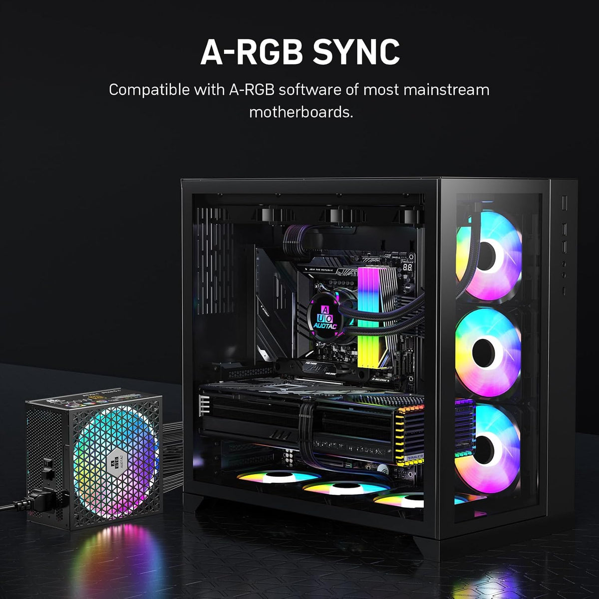 1000W Fully Modular Power Supply, 80+ Gold Certified PSU, ATX 3.1 & PCIe 5.1 Ready, 12V-2x6 Native Connector, 140mm RGB Low-Noise Smart Fan, 105℃ Japanese Capacitors, Black