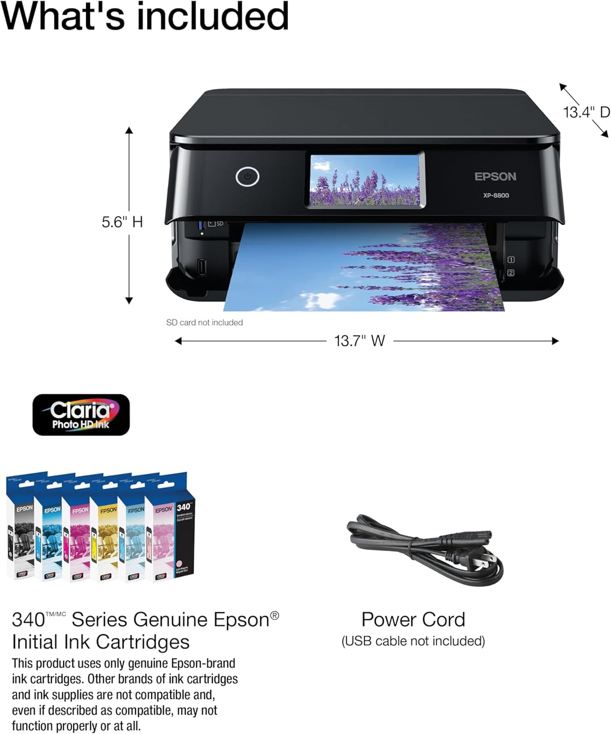 Epson Expression Photo XP-8800 Wireless Printer with 6-Color Claria Ink System, Borderless Prints up to 8.5" x 11", Fast Printing, 4.3" Color Touchscreen, Built-in Scanner and Copier