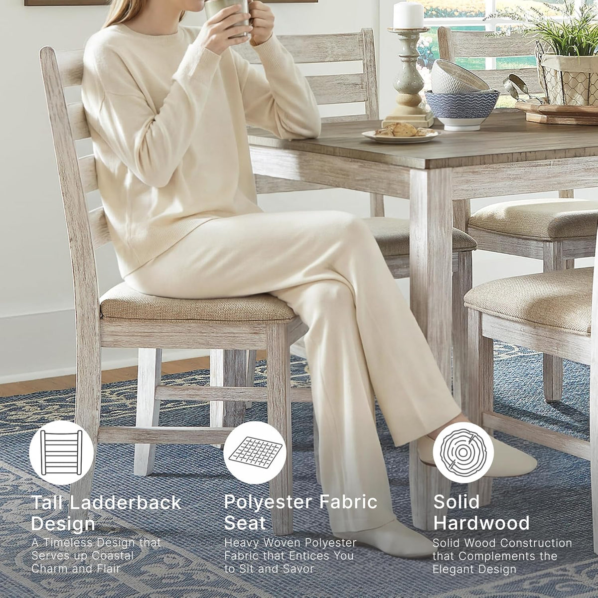 Signature Design by Ashley Skempton Modern Farmhouse Dining Room Chair, 2 Count, Ladderback Design, Wood, 17.75" W x 21.5" D x 38.63" H, White and Light Brown