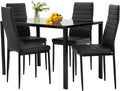 FDW | 5-Piece Dining Table Set | Black | Glass Kitchen Table with 4 Upholstered Chairs and Faux Leather Cushions | Space-Saving and Modern Design | for Dining Room, Easy to Assemble