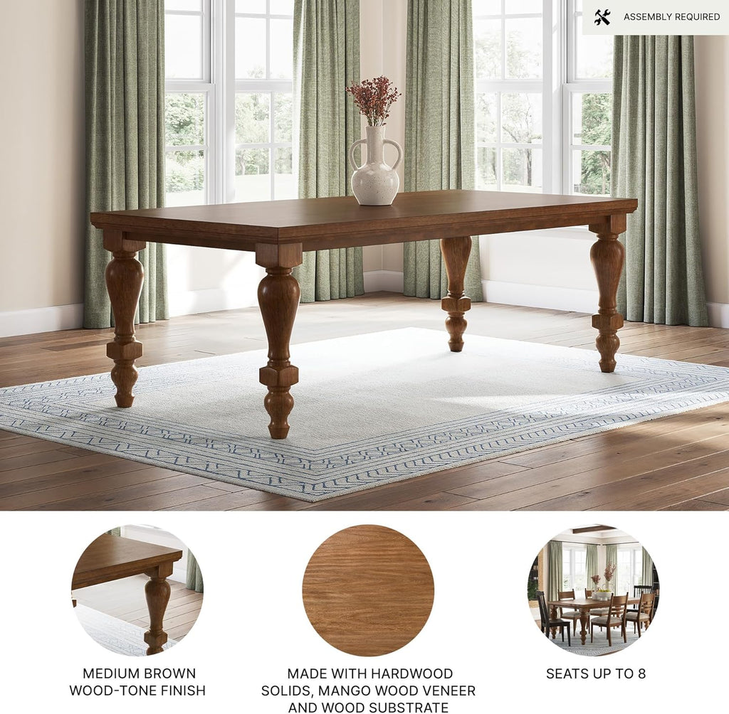 Signature Design by Ashley Chadworth Traditional Dining Table with Turned Leg, Seats Up to 8, Light Brown