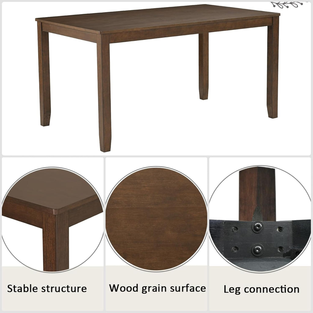 Dining Table Set for 6, Farmhouse 6 Piece Dining Room Table Set with Rectangular Table, 4 Upholstered Backrest Chairs and Bench, Counter Height Kitchen Sets with Warm Woodgrain Finish, Walnut