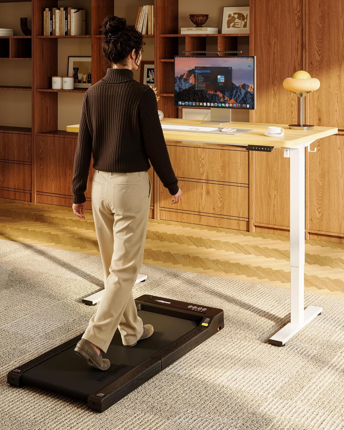 FLEXISPOT EN1 One-Piece Standing Desk, 48"x24" Seamless Desktop Electric Height Adjustable Desk for Home Office, Multi-Monitor Setups & Easy Assembly, Maple