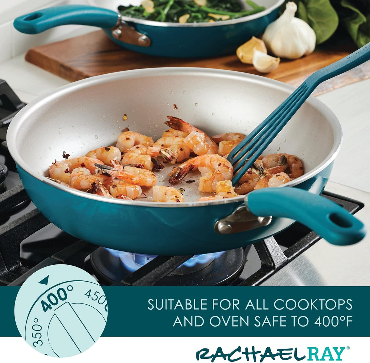 Rachael Ray Create Delicious Nonstick Cookware Induction Pots and Pans Set, 13 Piece - Teal Shimmer