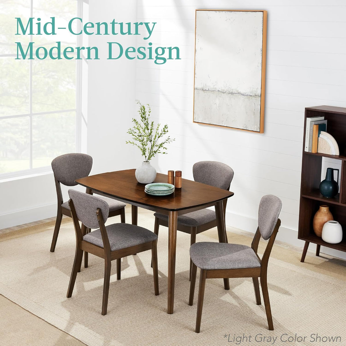 Best Choice Products 5-Piece Dining Set, Compact Mid-Century Modern Table & Chair Set for Home, Apartment w/ 4 Chairs, Padded Seats & Backrests, Wooden Frame - Walnut/Charcoal