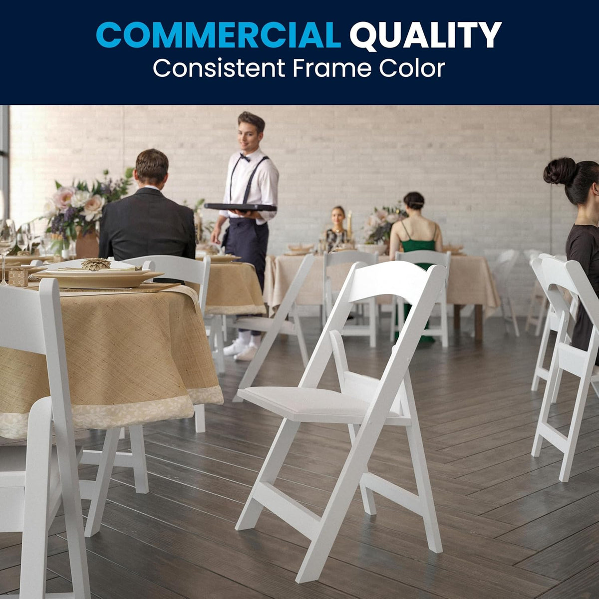 Flash Furniture Hercules Series Folding Chair - White Resin - Set of 4 800LB Weight Capacity Comfortable Event Chair - Light Weight Folding Chair