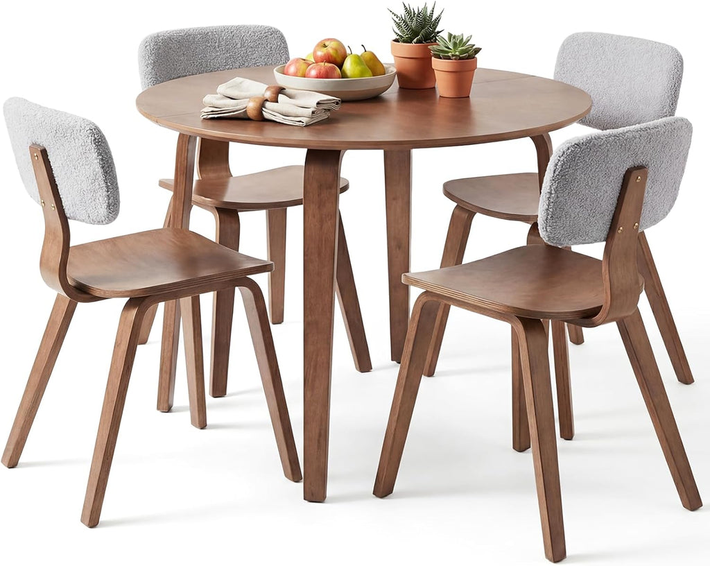 Giantex 37.5" Round Dining Table Set for 4, Rubber Wood Kitchen Table and Chairs with Padded Back, 5 Piece Space Saving Dinner Table Set for Small Apartment, Living Dining Room