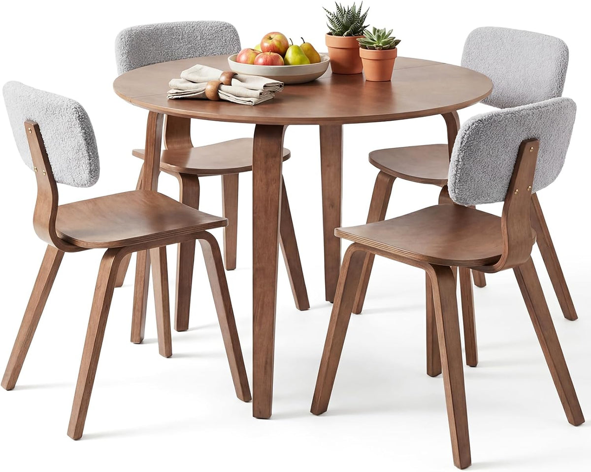 Giantex 37.5" Round Dining Table Set for 4, Rubber Wood Kitchen Table and Chairs with Padded Back, 5 Piece Space Saving Dinner Table Set for Small Apartment, Living Dining Room