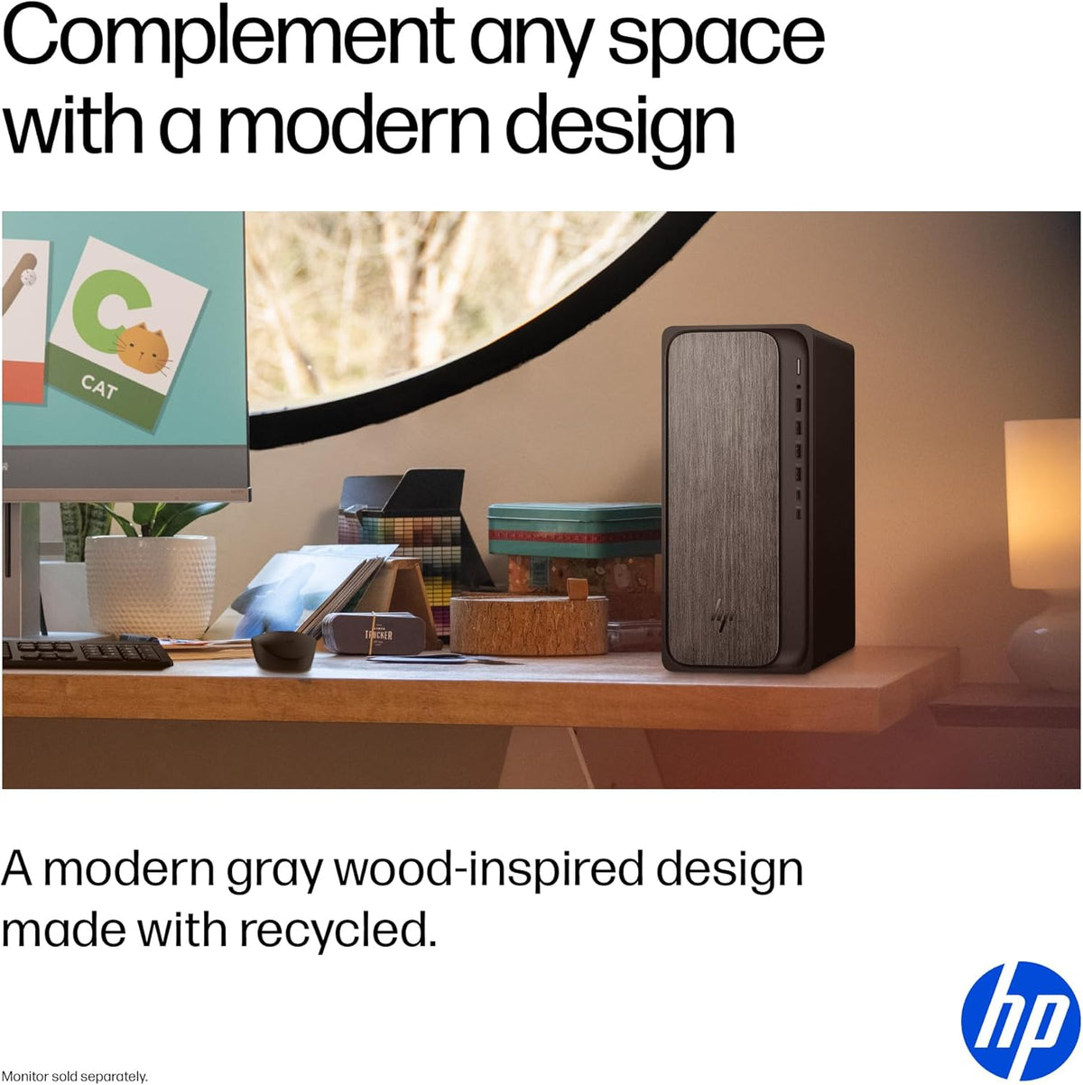HP OmniDesk Desktop PC, AMD Ryzen 5 8500G, 8 GB RAM, 512 GB SSD, AMD Radeon 740M Graphics, Windows 11 Home, Microsoft Copilot, Gray Wood, M02-0310 (2025)