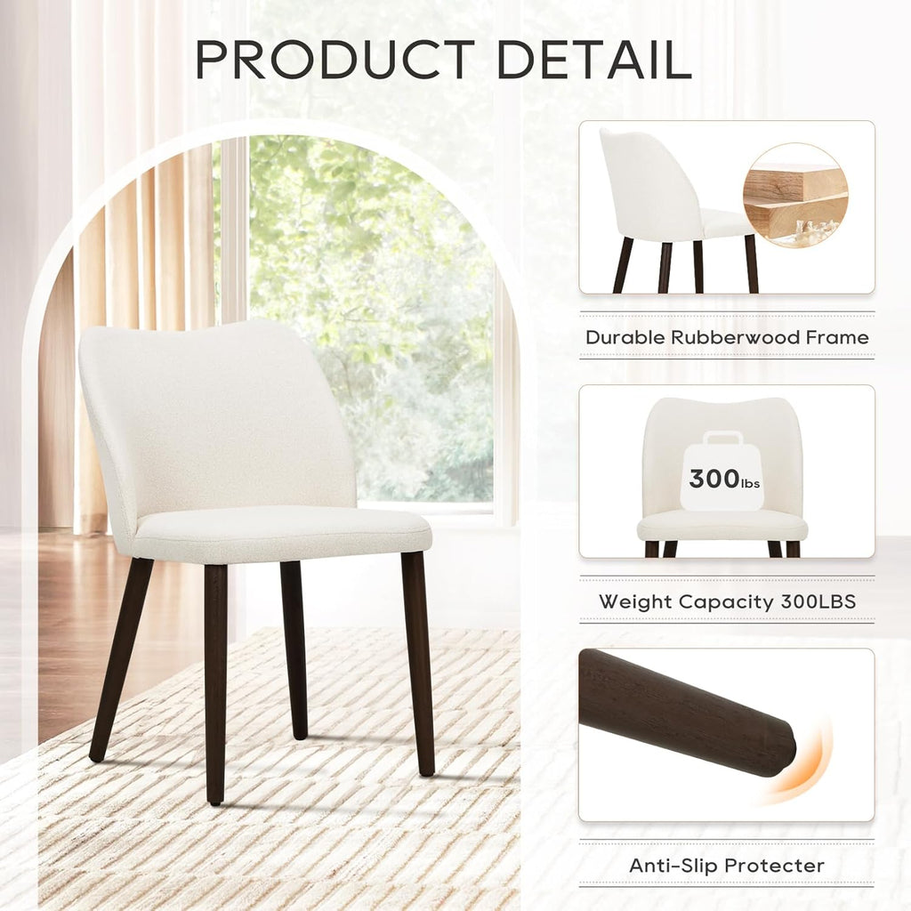 COLAMY Dining Chairs Set of 6, Upholstered Fabric Kitchen Chairs with Curved Back, Padded Seat and Solid Wood Legs, Modern Dining Chair for Kitchen Dining Room, Beige