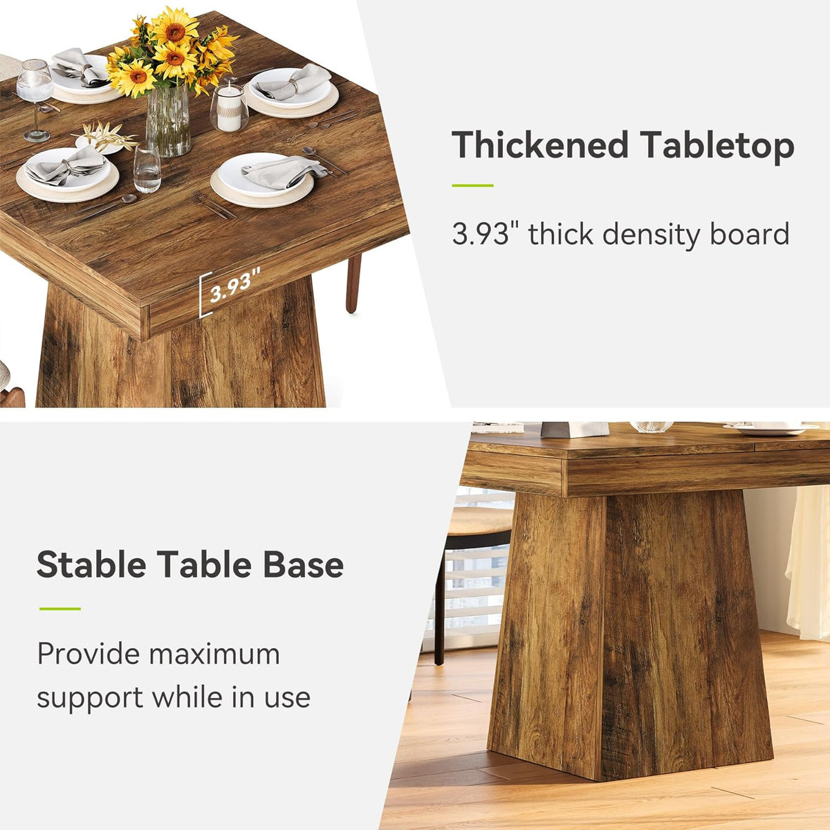 LITTLE TREE 31.5" Small Dining Table for 4, Farmhouse Kitchen Table with Walnut Finish, Square Compact Dinner Table for Home Dining Room, Apartments, Office, Living Room & Restaurants, Walnut
