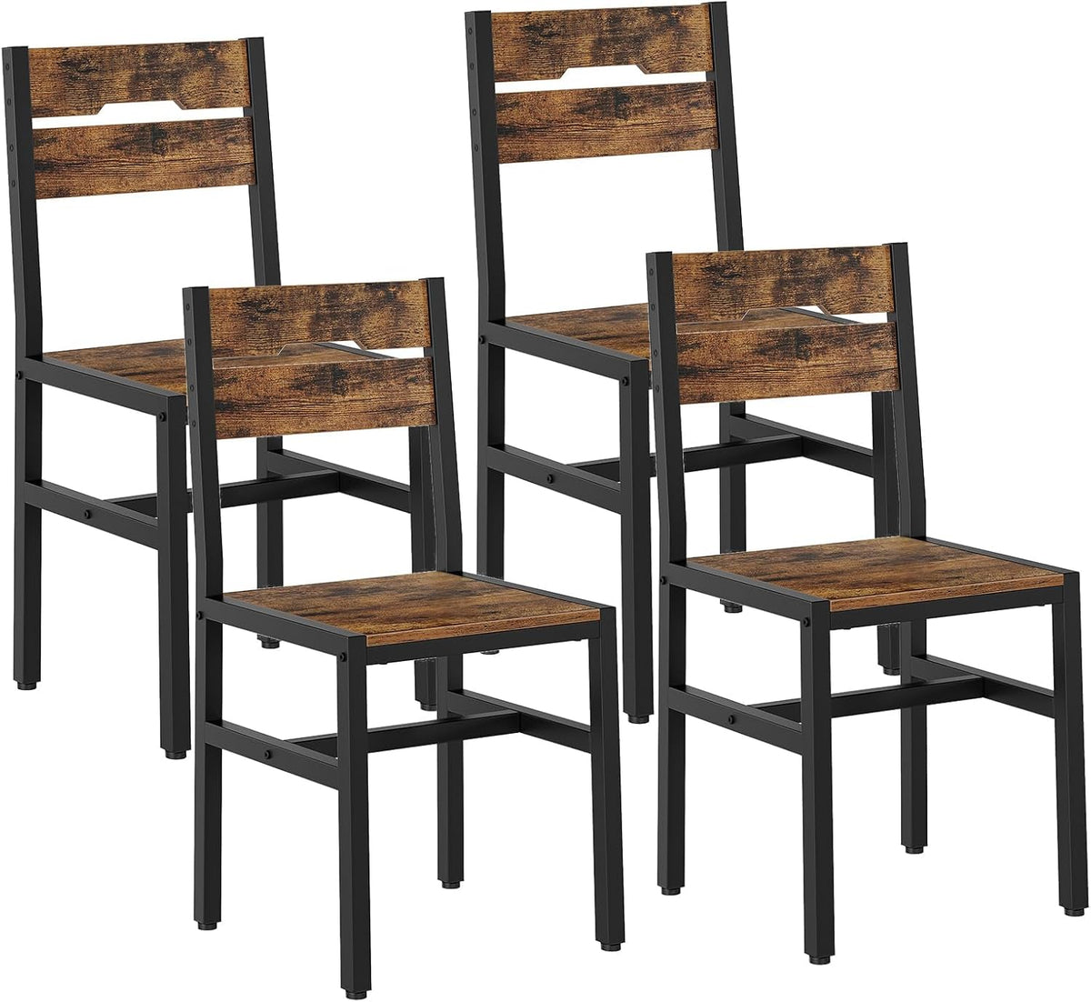 RALGEND Dining Chairs Set of 4, Rustic Wooden Kitchen Chairs with Backrests and Metal Frame, Modern Farmhouse Dinner Chairs for Kitchen, Easy Assembly, Living Room, Dining Room, Rustic Brown and Black