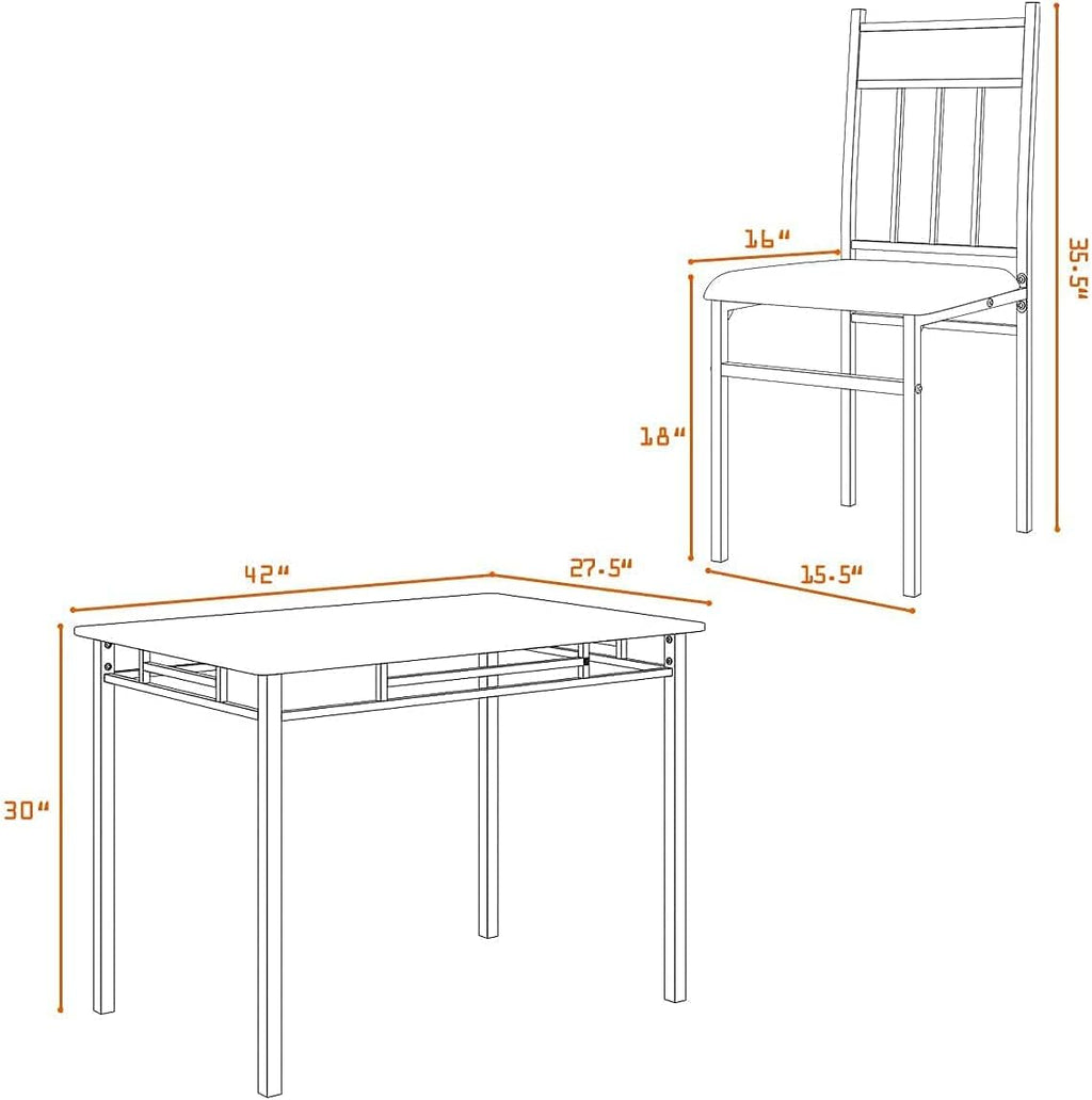 COSTWAY 5-Piece Kitchen Dining Set, Marble Dining Table Set with Sponge Cushion and Metal Structure, Modern Kitchen Table Set for Apartment, Restaurant and Cafe, Grey and Black