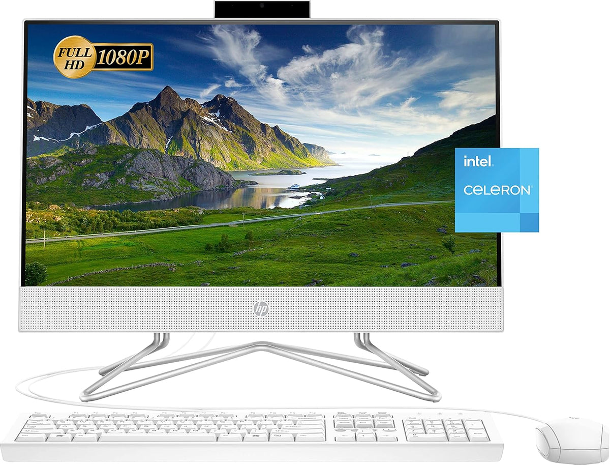 HP 2022 All-in-One Desktop, 21.5" FHD Display, Intel Celeron J4025 Processor, 16GB RAM, 512GB PCIe SSD, Webcam, HDMI, RJ-45, Wired Keyboard&Mouse, WiFi, Windows 11 Home, White