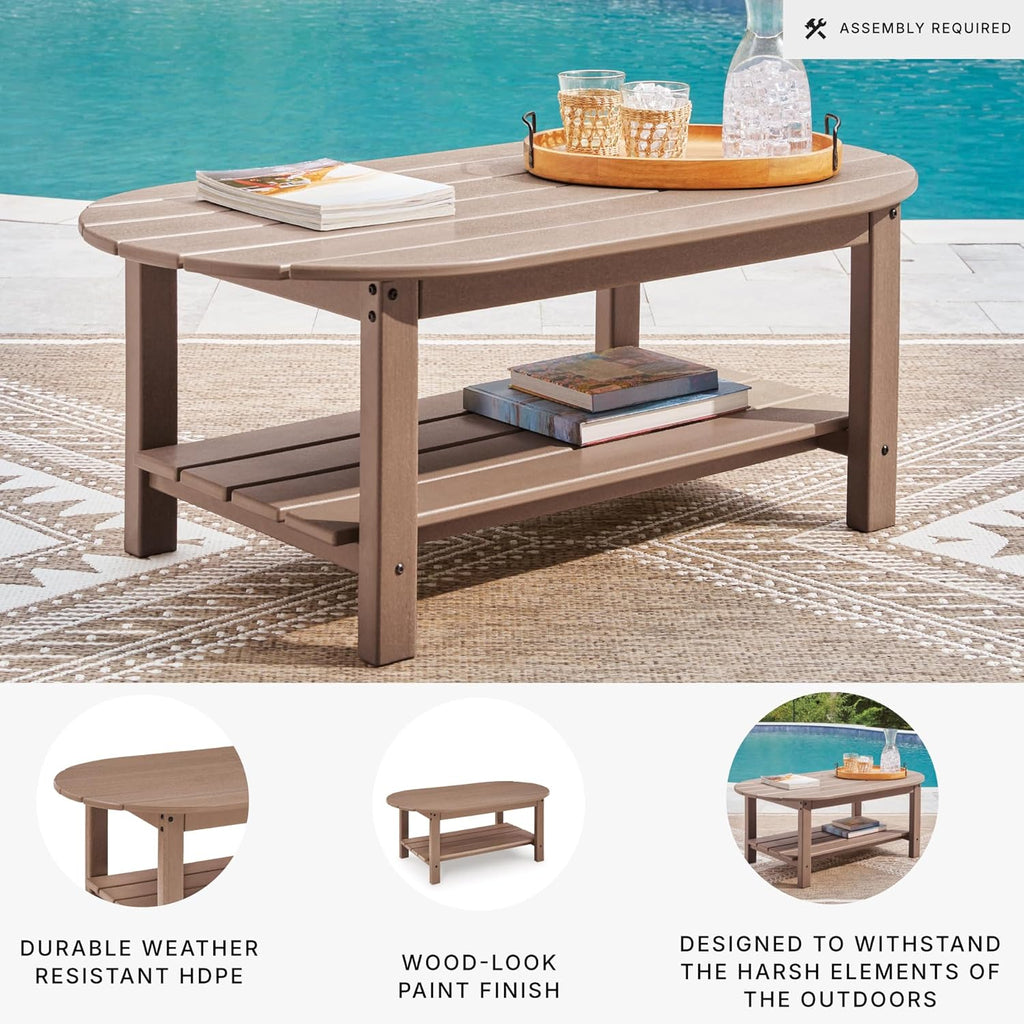 Signature Design by Ashley Cliffs Beach Outdoor Coffee Table with Weather-Resistant MEGA-TUFF HDPE Slatted Top, Patio and Poolside Seating Areas, 48" W x 26.25" D x 18" H