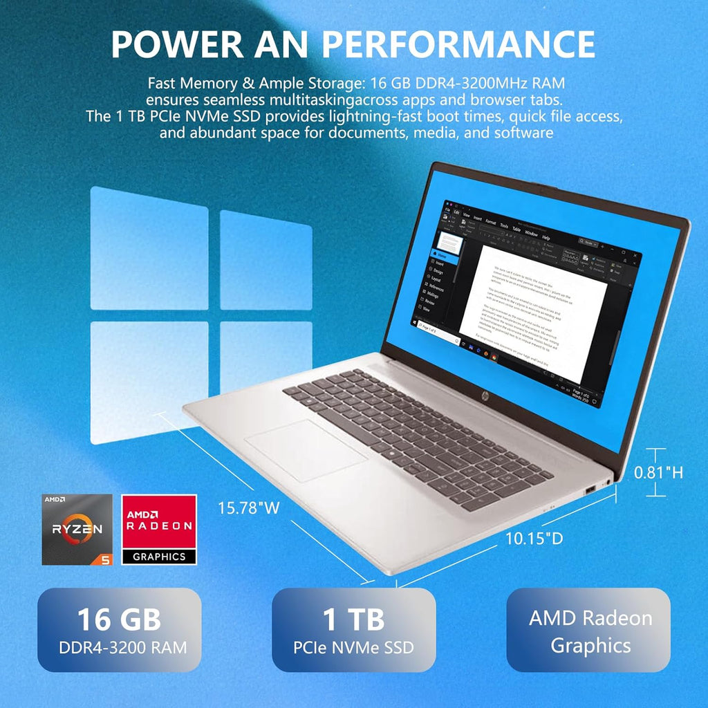 HP 17 Touch Screen Laptop, 17.3" HD+, 8GB RAM, 256GB SSD, AMD Ryzen 5 Processor(Beats i7-1165G7, Up to 4.3GHz), Lifetime MS Office + Windows 11 Pro, Alpacatec Accessories, Silver