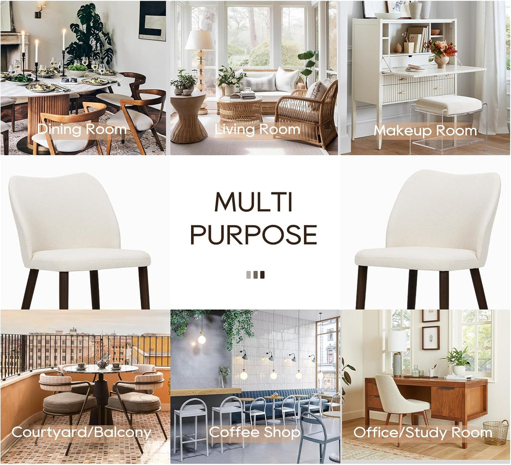 COLAMY Dining Chairs Set of 6, Upholstered Fabric Kitchen Chairs with Curved Back, Padded Seat and Solid Wood Legs, Modern Dining Chair for Kitchen Dining Room, Beige