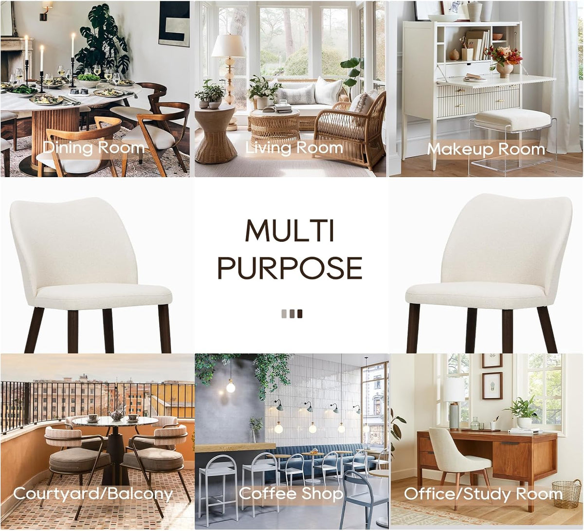 COLAMY Dining Chairs Set of 6, Upholstered Fabric Kitchen Chairs with Curved Back, Padded Seat and Solid Wood Legs, Modern Dining Chair for Kitchen Dining Room, Beige